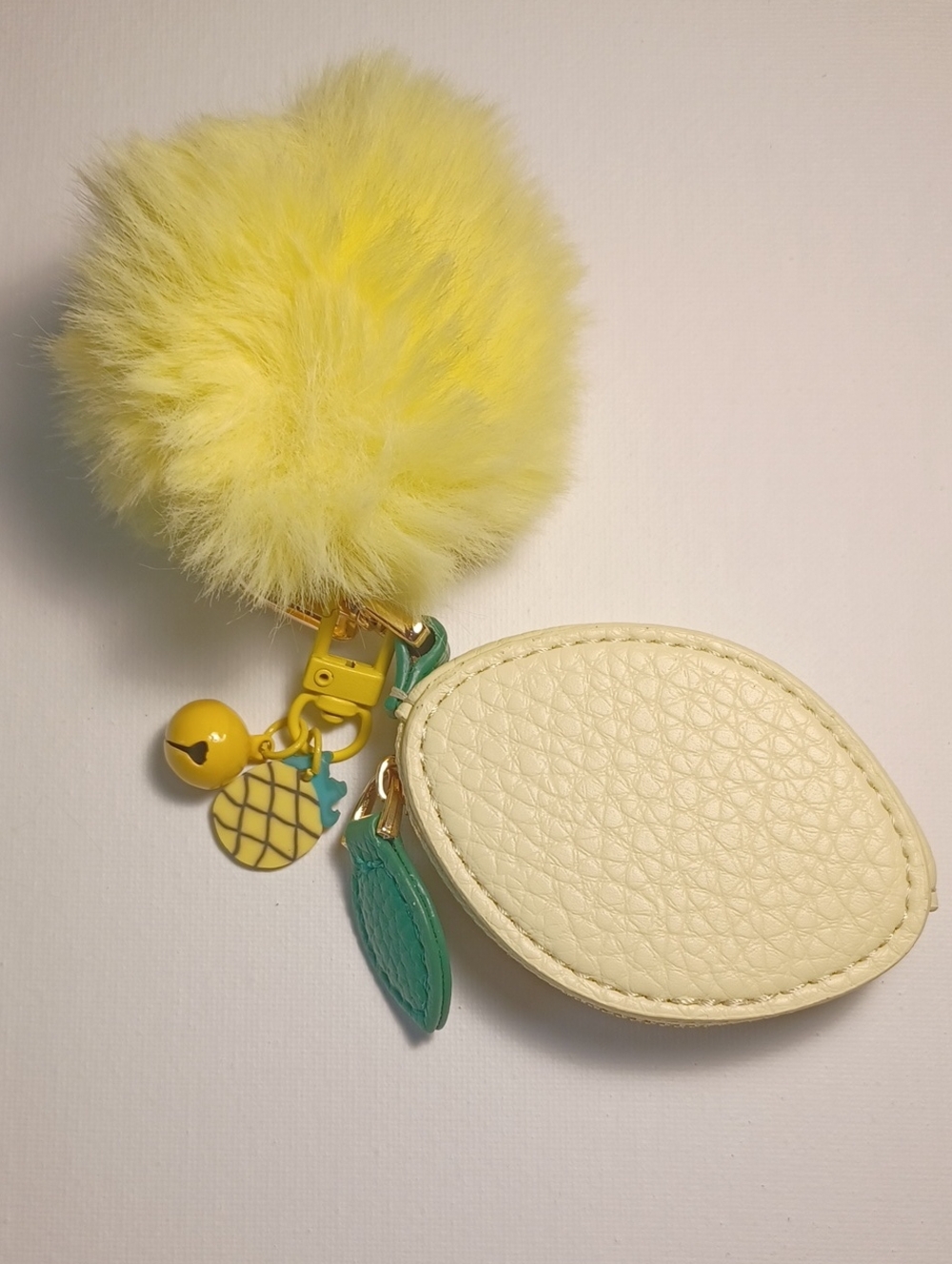Yellow Pom-Pom Keychain Coin Pouch with Pineapple Charm